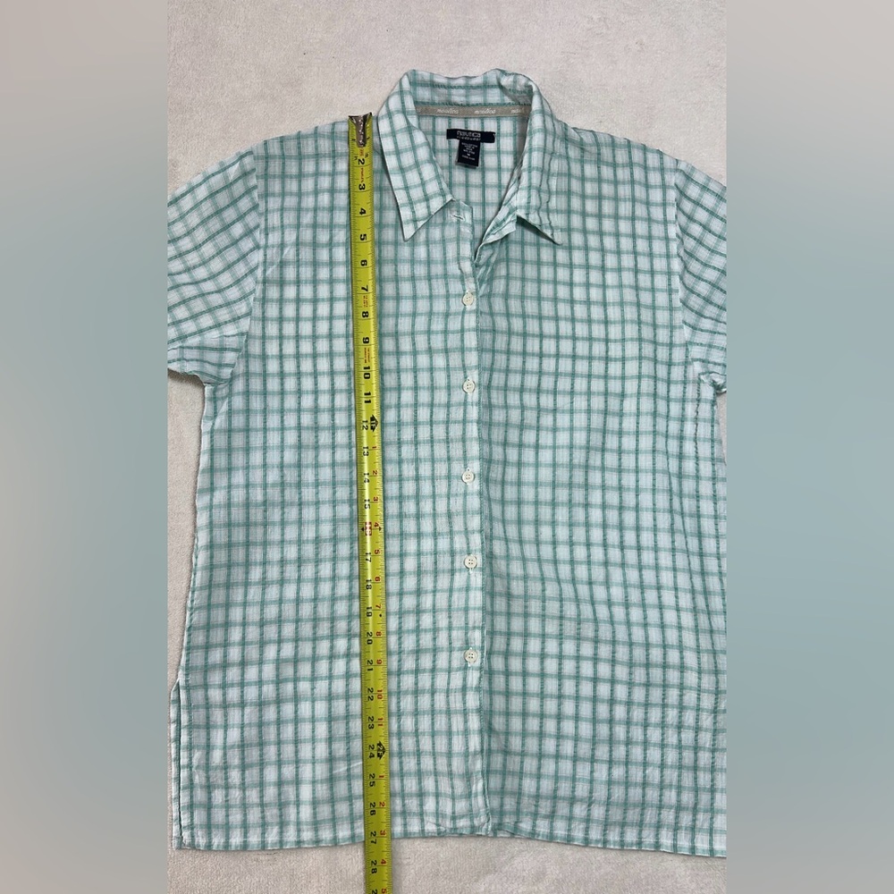 Nautica Shirt Plaid Medium Women’s Green/White Cotton Short Sleeve - Picture 7 of 9
